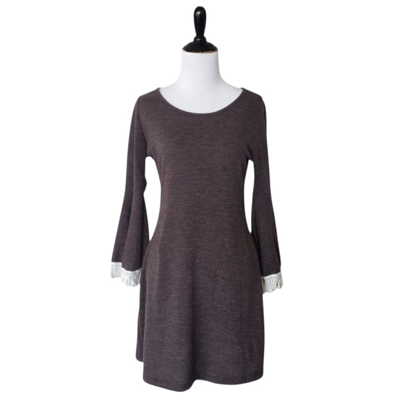 Altar'd State Dresses & Skirts - Altar'd State Brown Dress With Fringed Belle Sleeves